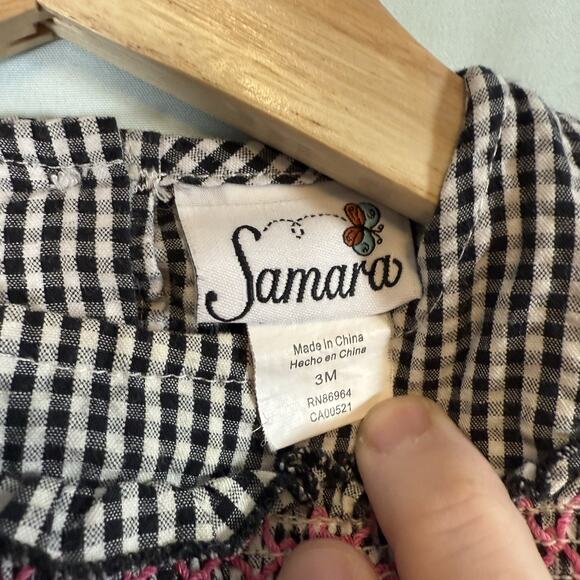 Samara VTG Baby Girl 3 Months Monkey Seersucker Smocked Sun Dress Pink Black 2PC - Picture 5 of 9